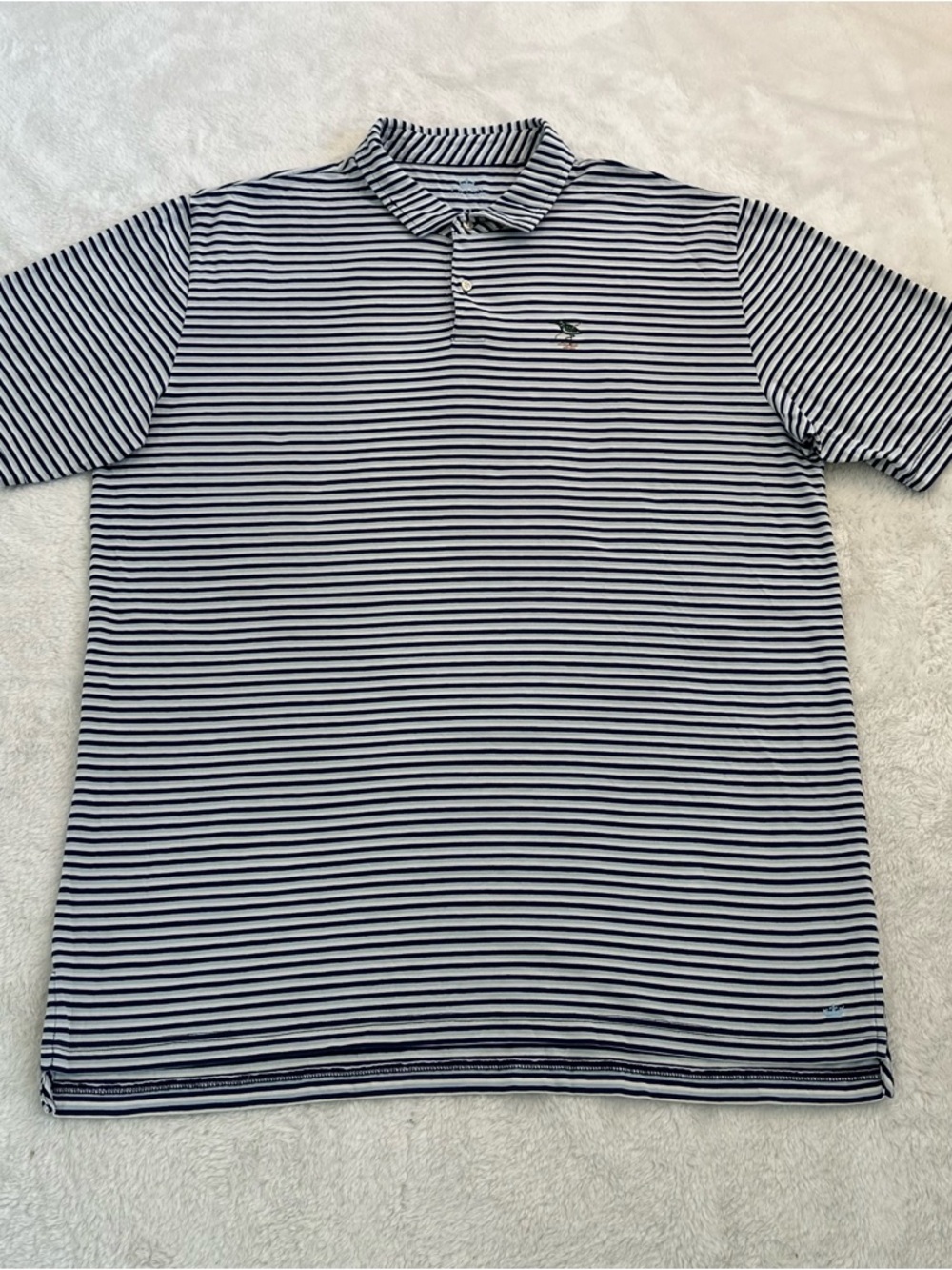 Peter Millar Blue/White Striped Short Sleeve Polo Shirt Bird&Crown Logo Size XL